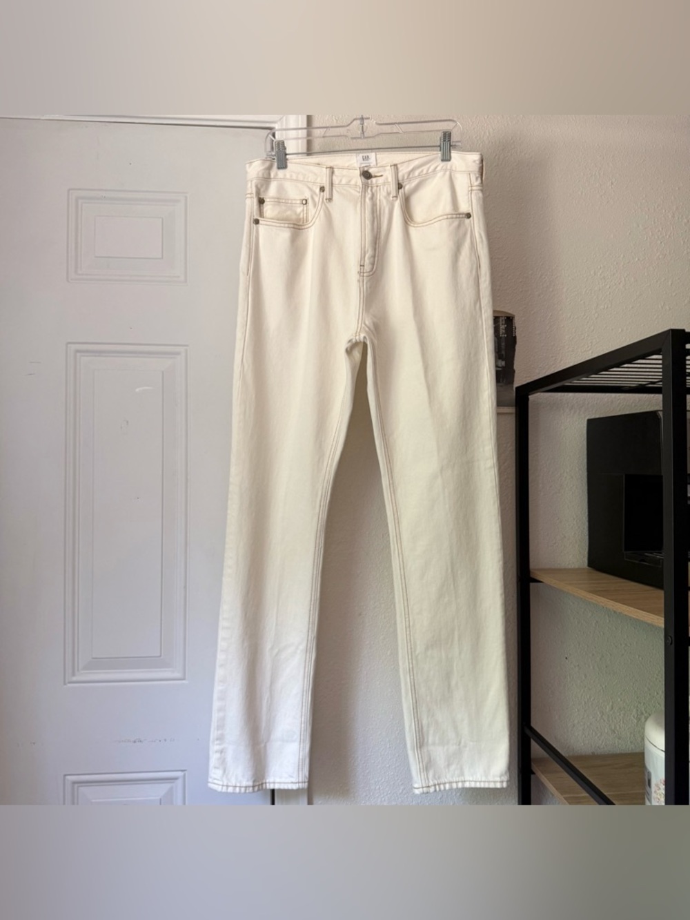 GAP x AMI cream off white cotton slim straight leg denim jeans pants